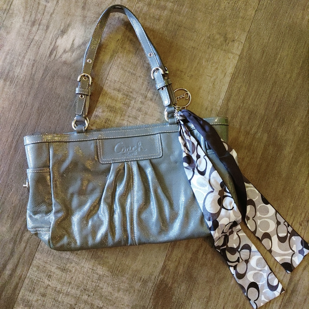 Coach Leather Shoulder Bag with Silk Scarf detail